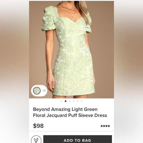 Lulus beyond amazing light green floral jacquard puff sleeve - Picture 4 of 5